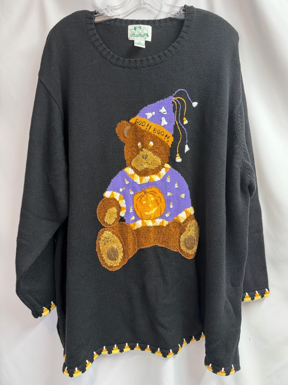VTG Quacker Factory Halloween Boo Boo Bear Knit Sweater Plus Size 3X Black Candy